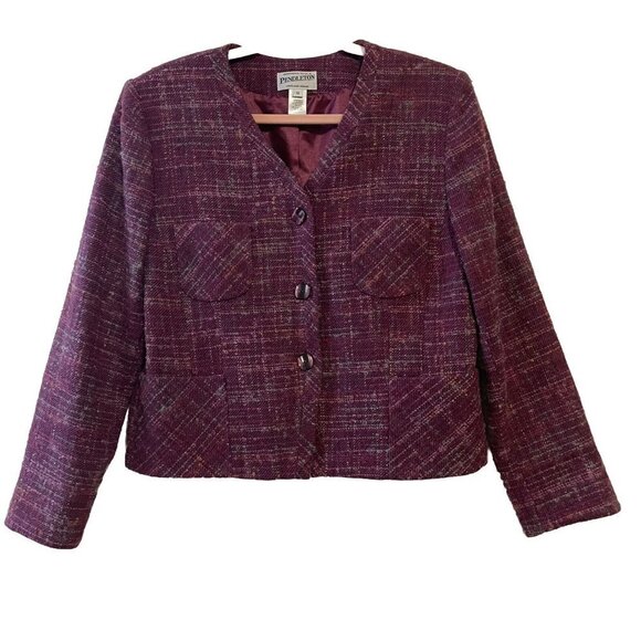 Pendleton Wool Mohair Blazer Plum Magenta Burgundy Plaid Texture 12 Women’s - Picture 1 of 16